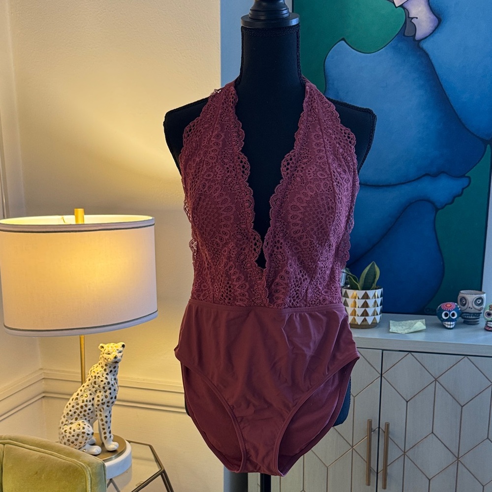 Xhilaration Burgundy Lace One Piece Swimsuit